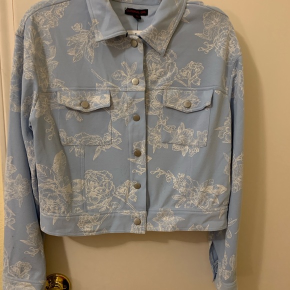 Material Girl Light Blue Floral Jean Jacket - Picture 2 of 6